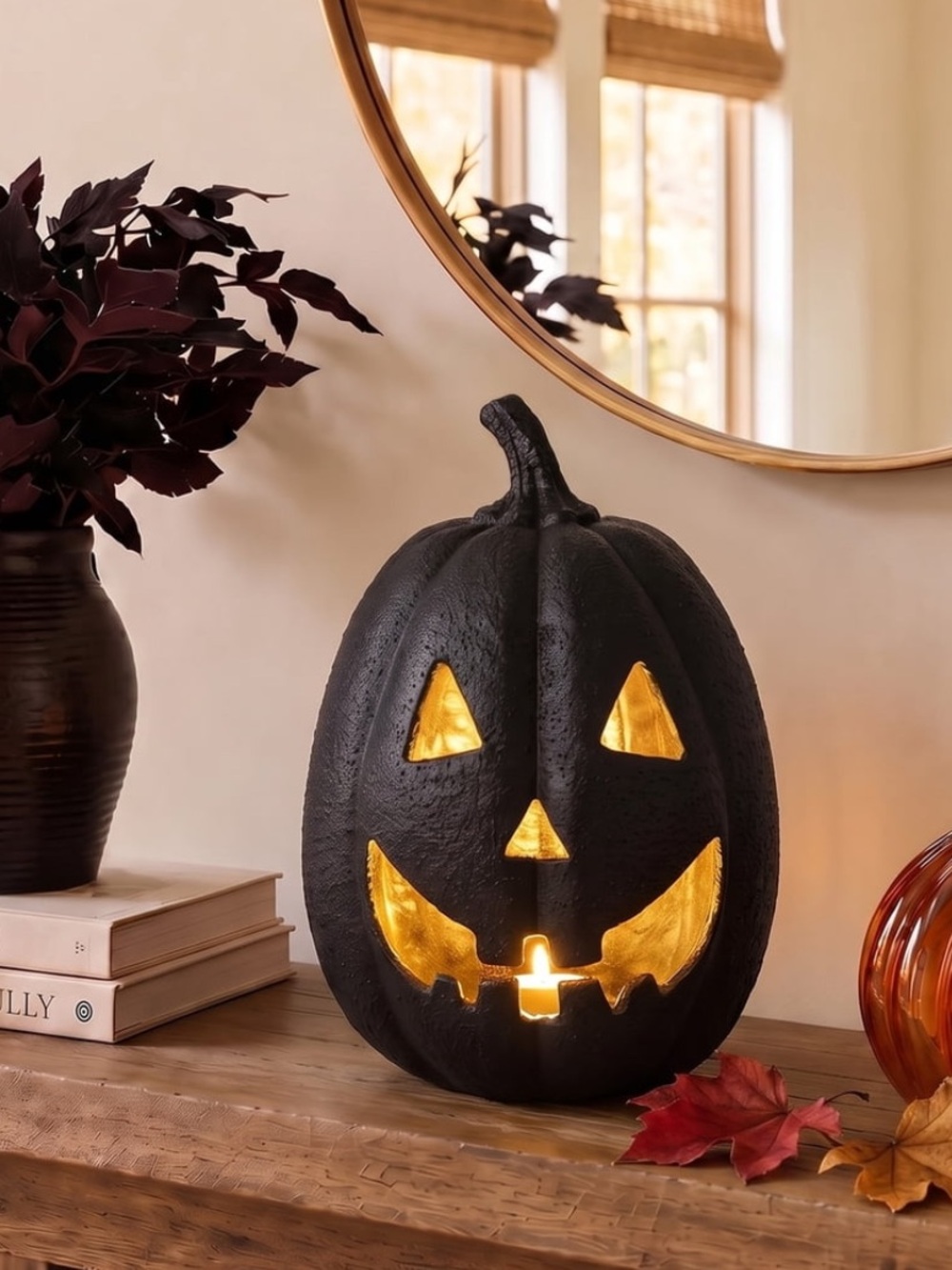 My Texas House Halloween Jack-o'-Lantern Tabletop Decoration, Black, 13"